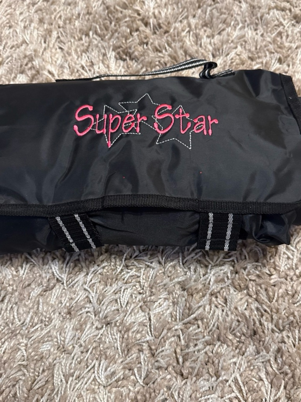 thirty-one Black picnic or stadium blanket with Pink "Super Star" Embroidery